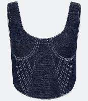 Blusa Cropped Corset Sem Manga em Jeans com Costura Aparente - 2