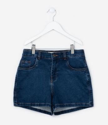 Short Cintura Alta Infantil em Sarja com Bolsinhos - Tam 5 a 14 Anos