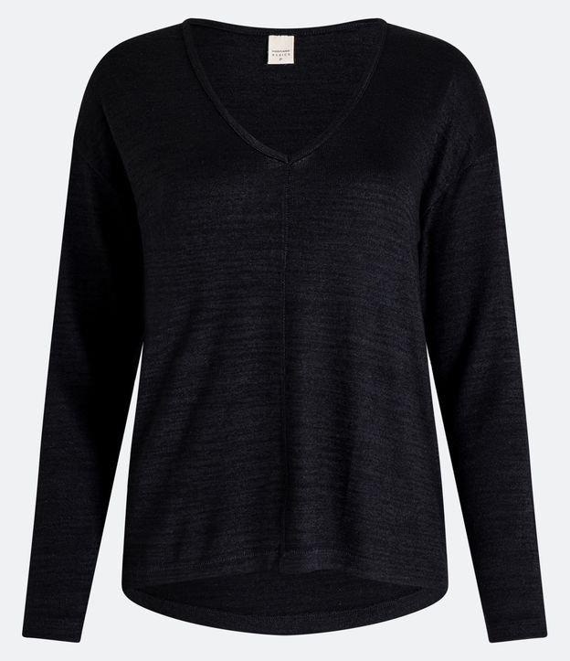 Blusa em Meia Malha Texturizada com Decote V - 1