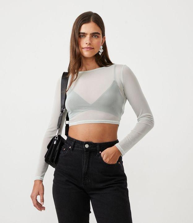 Blusa Cropped em Tule com Manga Longa - 1