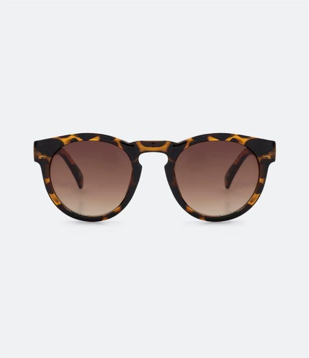 Óculos de Sol Redondo com Ponte Alta e Estampa Animal Print - 2