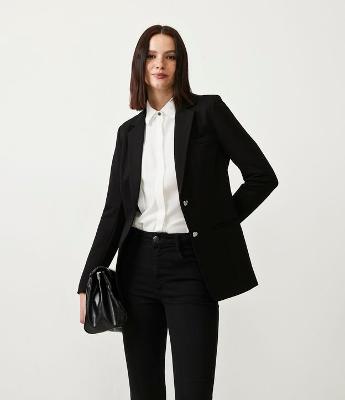 Blazer Slim Alongado em Ponto Roma com Bolsos Embutidos