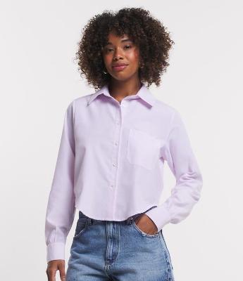 Camisa Curta em Tricoline com Listras em Fio Tinto