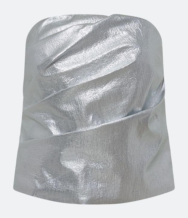 Blusa Tomara que Caia Alfaiatada em Tecido Metalizado com Detalhe Drapeado - 2