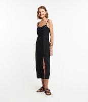 Vestido Midi em Linho com Franzido no Busto e Fenda - 1