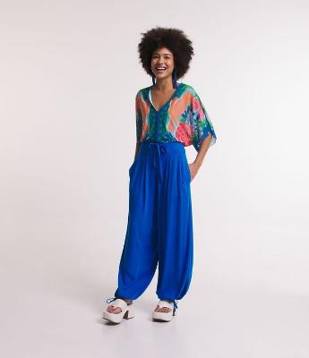 Body em Tule com Amarração nas Costas e Estampa de Folhagem Tropical