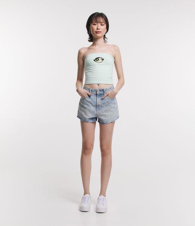 Short Jeans com Strass em Losangos - 1