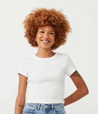 Blusa Canelada em Ribana com Manga Curta