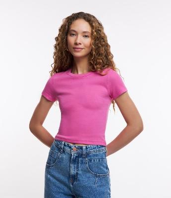 Blusa Canelada em Ribana com Manga Curta