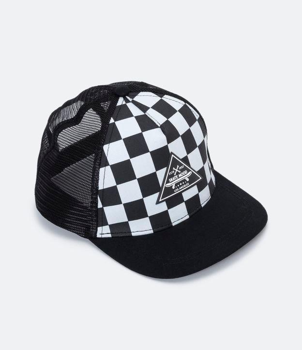 Boné Infantil em Sarja com Estampa Quadriculada e Patch Skate Mood - 1