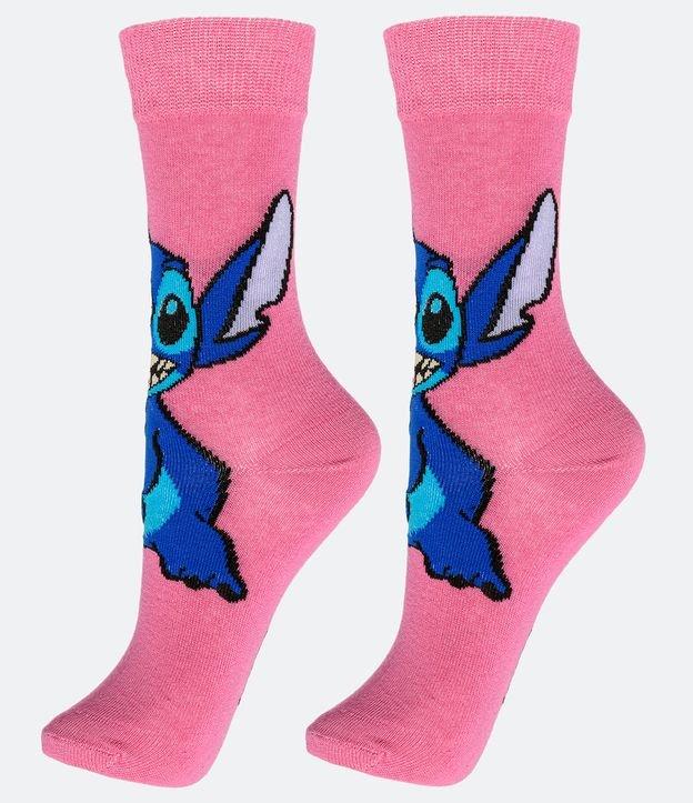 Meia Modelo Cano Alto em Algodão com Estampa Stitch - 1