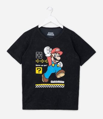 Camiseta Infantil com Estampa do Mário Bross - Tam 4 a 12 anos