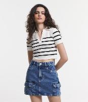Blusa Cropped Canelada com Listras e sem Costura - 1