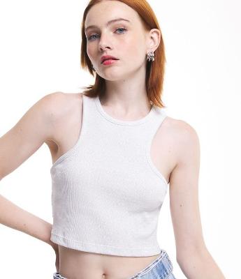 Blusa Regata em Ribana Cavada e com Leve Textura