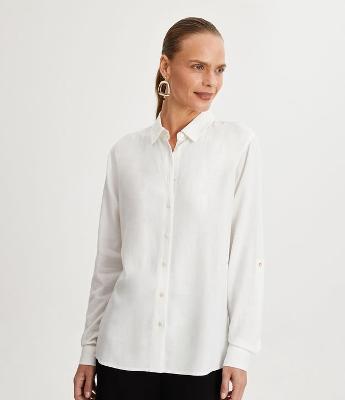 Camisa Básica em Viscolinho com Barra Mullet