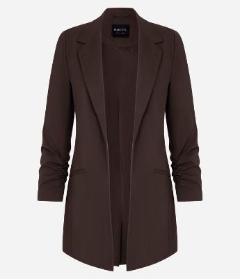 Blazer Alongado de Alfaiataria em Crepe com Franzido nas Mangas