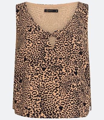 Blusa em Crepe com Laço e Estampa Animal Print Onça