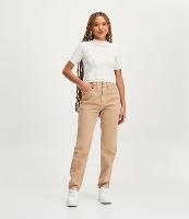 Calça Mom Cintura Alta em Sarja com Bolsos - 1