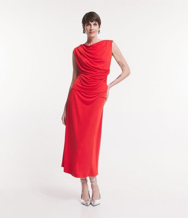 Saia Longa Evasê em Meia Maha com Franzido na Lateral - 1