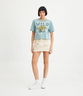 Saia Curta em Sarja com Bolsos Cargo