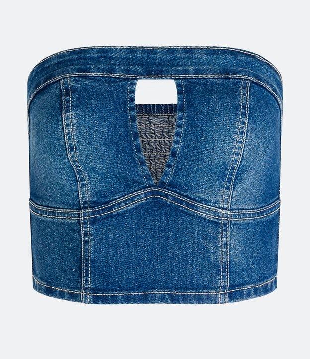 Blusa Cropped Jeans Tomara que Caia com Lastex nas Costas - 2