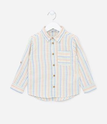 Camisa Infantil com Estampa de Listras e Bolsinho - Tam 1 a 5 Anos