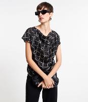 Blusa em Tecido Acetinado com Estampa Xadrez Grid - 1