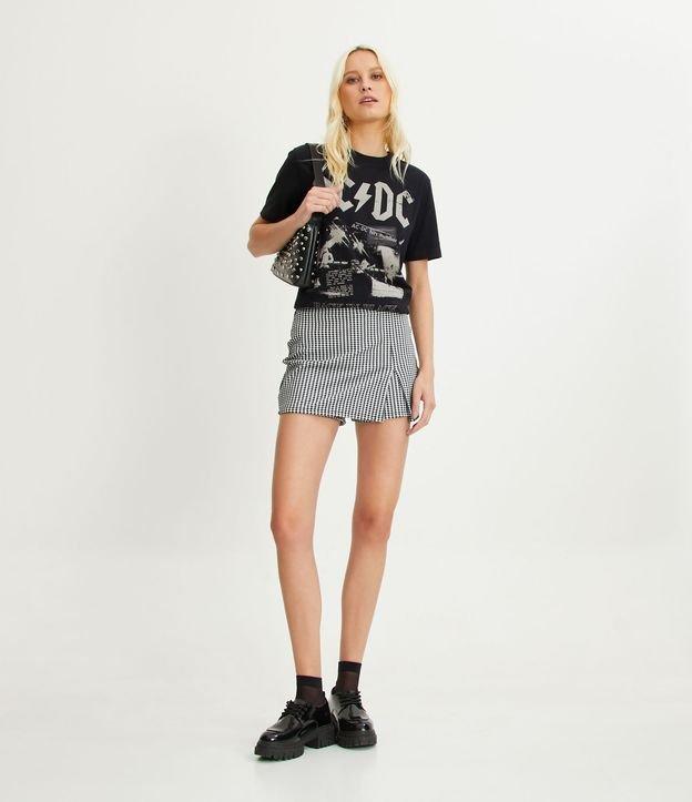 Short Saia Alfaiataria com Fendinha e Estampa Pied de Poule - 1