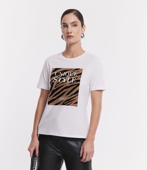 Camiseta em Meia Malha com Estampa Lettering e Quadro Animal Print - 1
