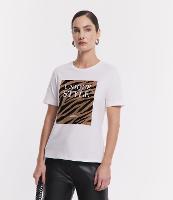 Camiseta em Meia Malha com Estampa Lettering e Quadro Animal Print - 1