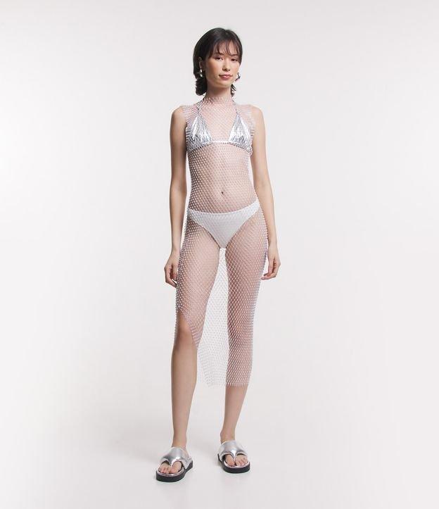 Vestido Midi em Tela com Transparência e Brilhos - 1