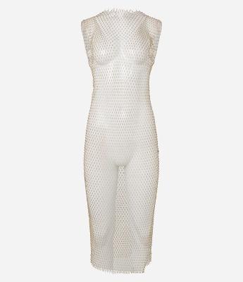 Vestido Midi em Tela com Transparência e Brilhos