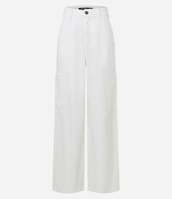 Calça Wide Leg em Sarja com Bolso Cargo sem Lapela