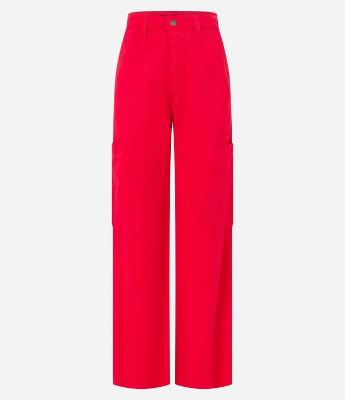 Calça Wide Leg em Sarja com Bolso Cargo sem Lapela