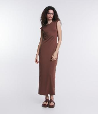 Vestido New Midi em Meia Malha com Decote nas Costas