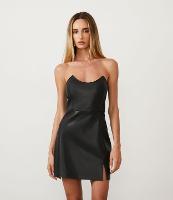 Vestido Curto Tomara Que Caia em Material Sintético com Fenda - 1