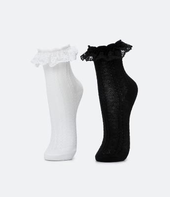 Kit 02 Meias Infantis com Babados de Renda - Tam 19 ao 34