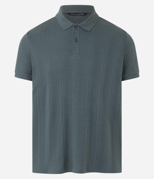 Camiseta Polo Slim em Algodão com Botões e Textura Riscada - 1