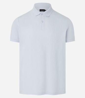 Camiseta Polo Slim em Algodão com Botões e Textura Riscada