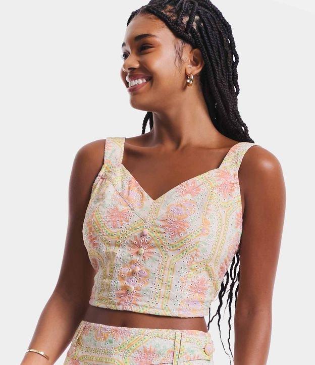 Blusa de Alça em Laise com Estampa Floral e Lastex nas Costas - 1