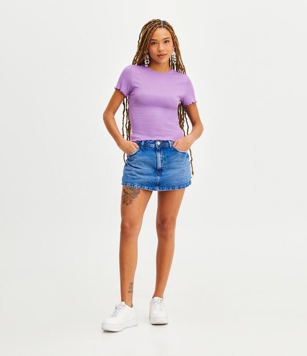 Short Saia em Jeans com Bolsos com Puídos - 1