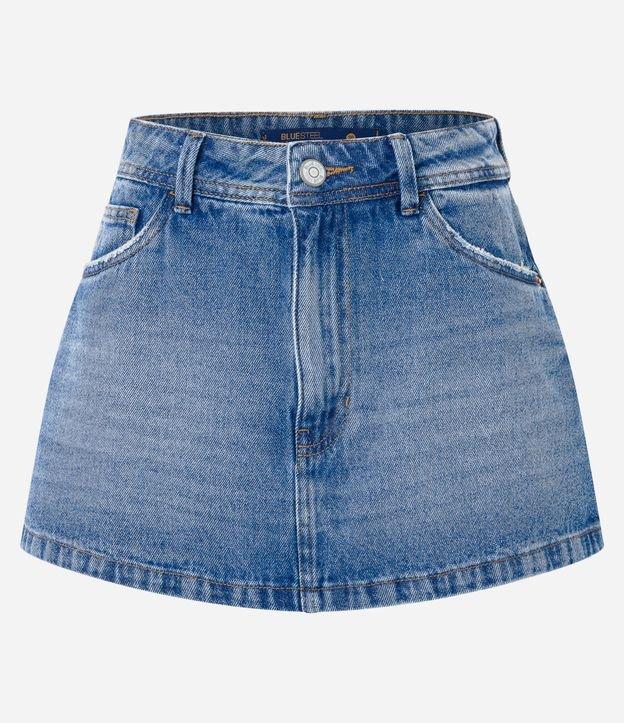 Short Saia em Jeans com Bolsos com Puídos - 2