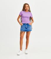 Short Saia em Jeans com Bolsos com Puídos - 1