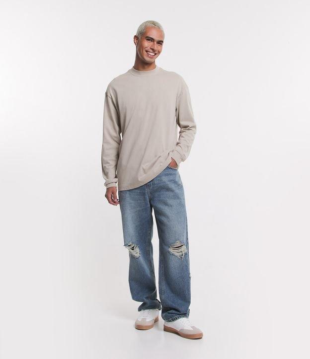 Calça Baggy em Jeans com Puídos e Lavagem Dirty - 1