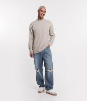 Calça Baggy em Jeans com Puídos e Lavagem Dirty - 1