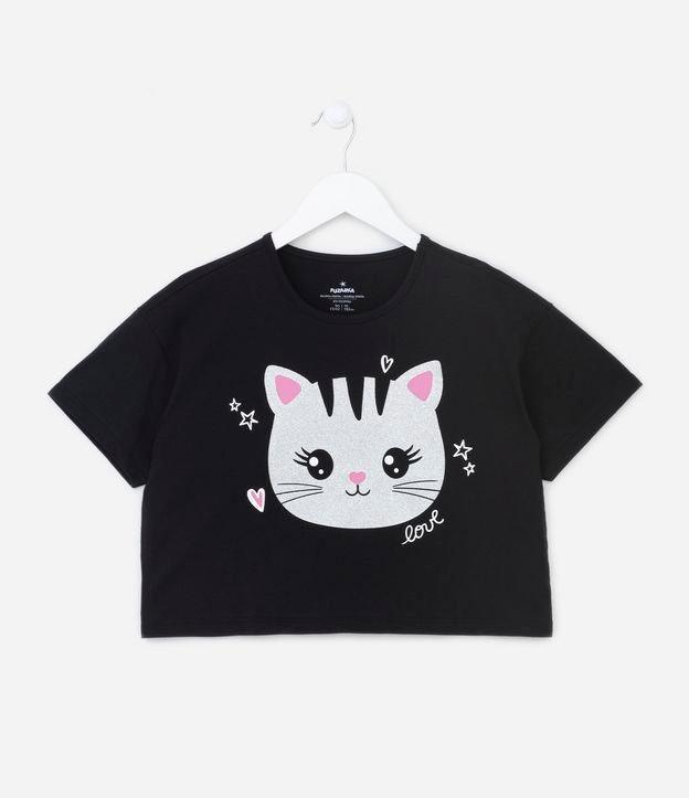 Camiseta Cropped Infantil com Estampa de Gatinho Love - Tam 5 a 14 Anos - 1