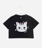 Camiseta Cropped Infantil com Estampa de Gatinho Love - Tam 5 a 14 Anos - 1