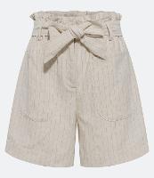 Short Clochard Cintura Alta em Linho Listrado com Amarração por Faixa - 2