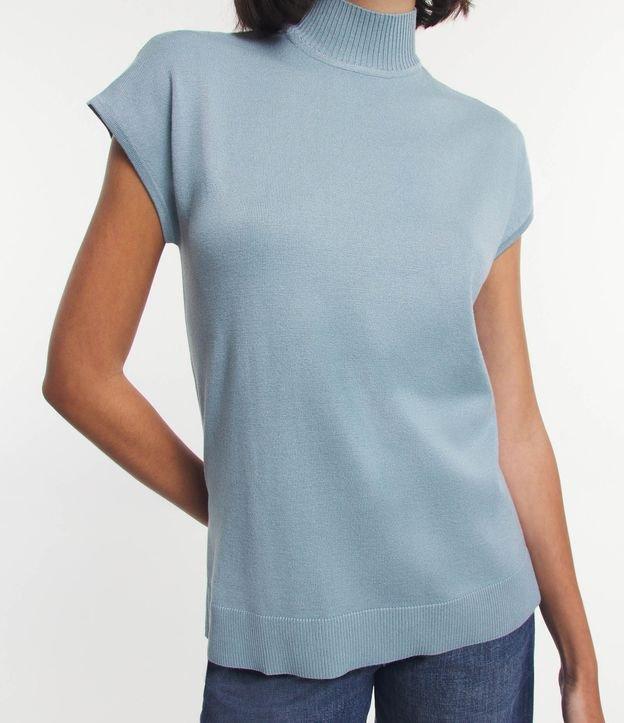 Blusa em Tricô com Gola Alta e Manga Curta Sem Cava - 1