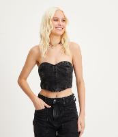 Top Corsetado Jeans com Decote Tomara que Caia e Fechamento nas Costas - 1